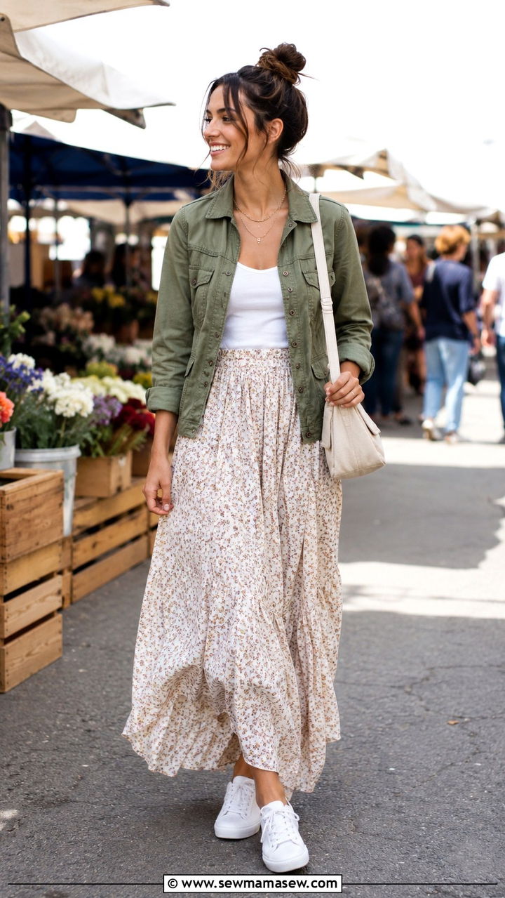 Utility jacket and maxi skirt outfit - 30 Spring outfits with maxi skirts