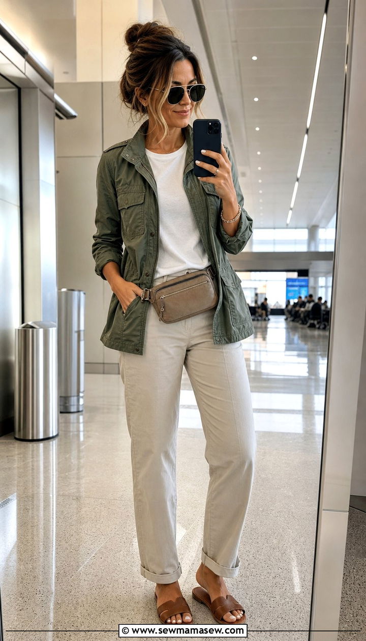 Utility jacket and straight leg trousers spring outfit - 25 spring outfits for inverted triangle body