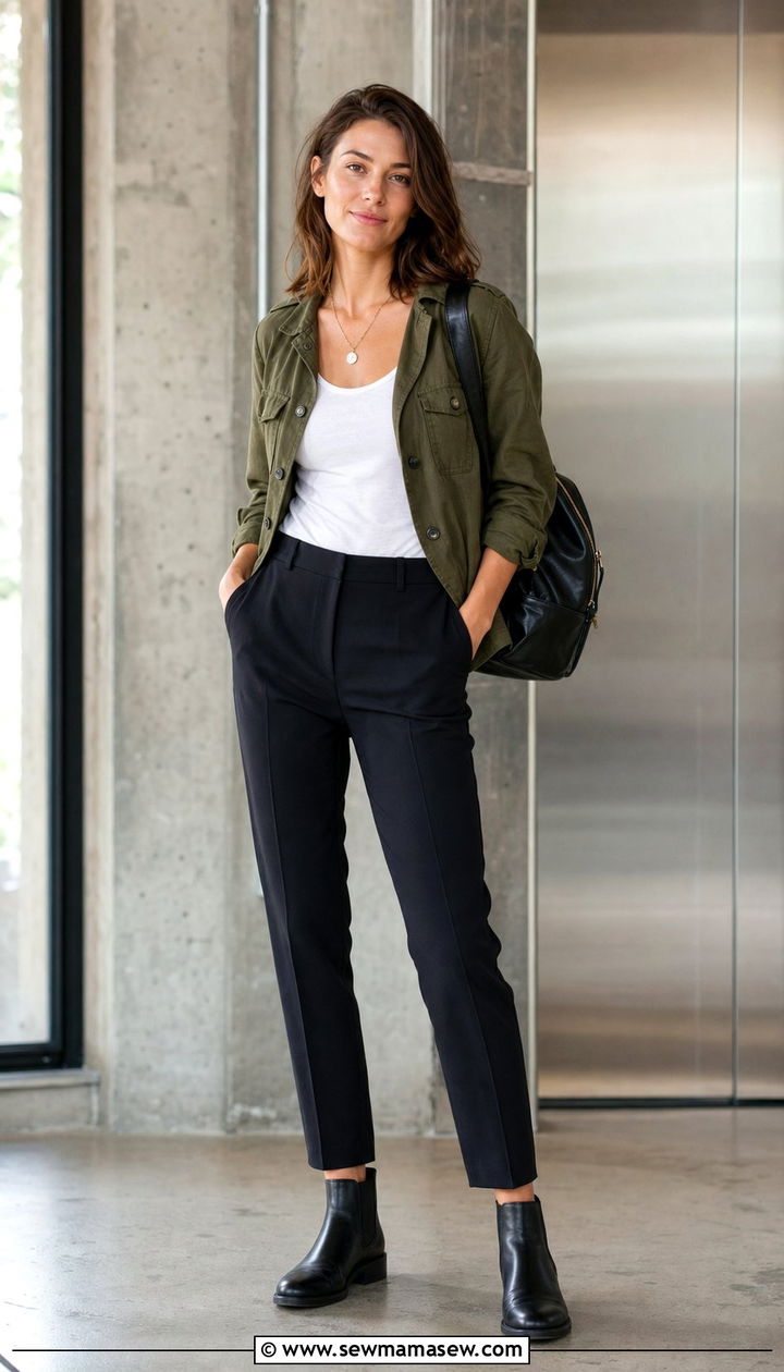 Utility jacket and tapered trousers outfit - 35 Business casual outfits for young professionals