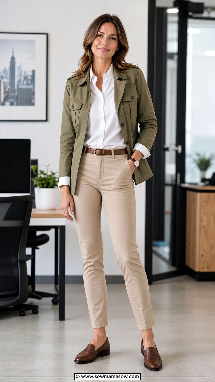 Utility jacket with button down shirt and chinos - 30 Summer outfits with utility jackets