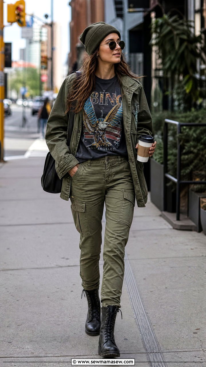 Utility jacket with graphic tee and cargo pants - 30 Summer outfits with utility jackets