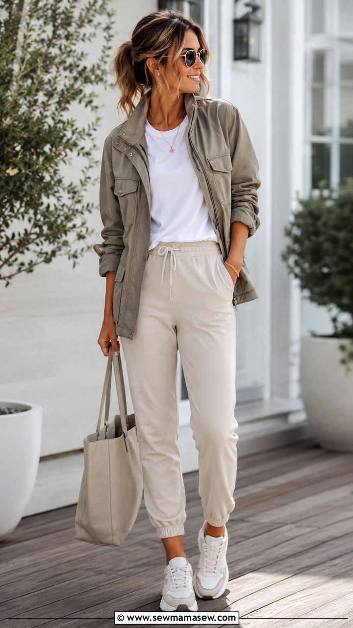 Utility jacket with joggers - 30 Spring outfits with utility jackets