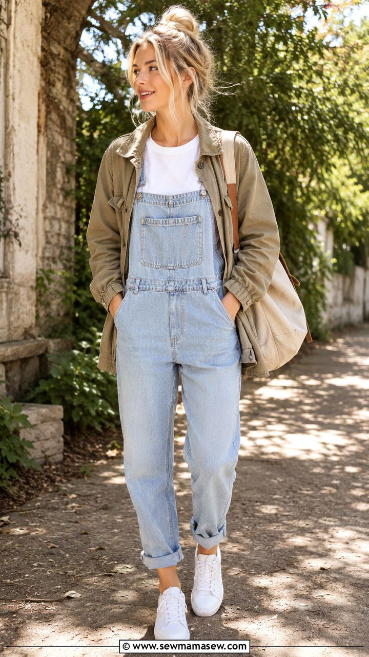 Utility jacket with overalls - 30 Spring outfits with utility jackets