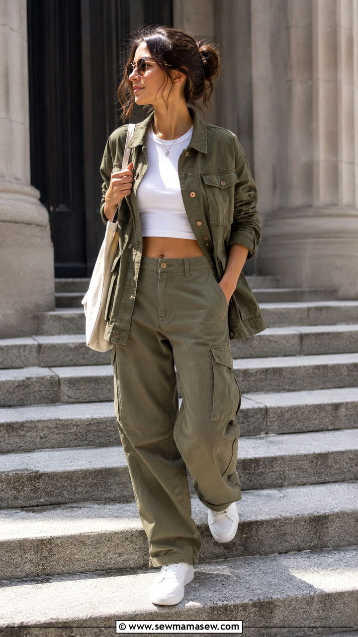 Utility jacket with relaxed cargo pants - 30 spring utility jacket outfit ideas