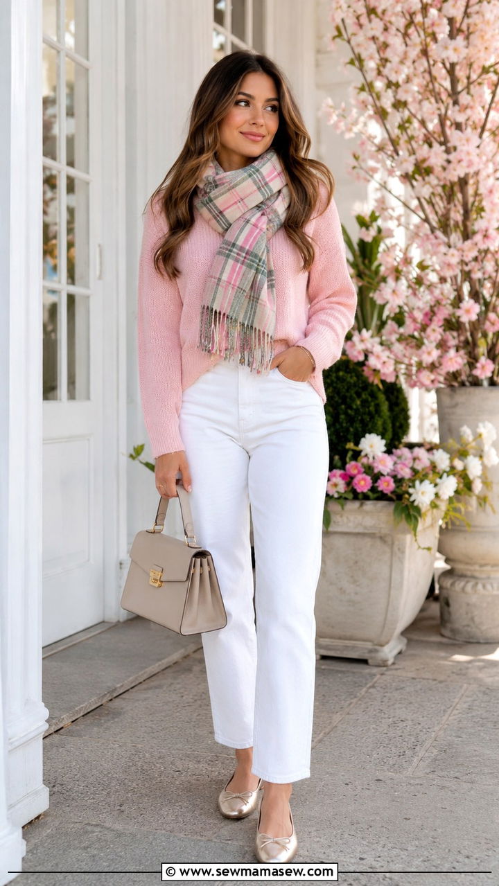 Utility jacket with scarf tied to bag and cargo pants - 30 Spring outfits with scarves