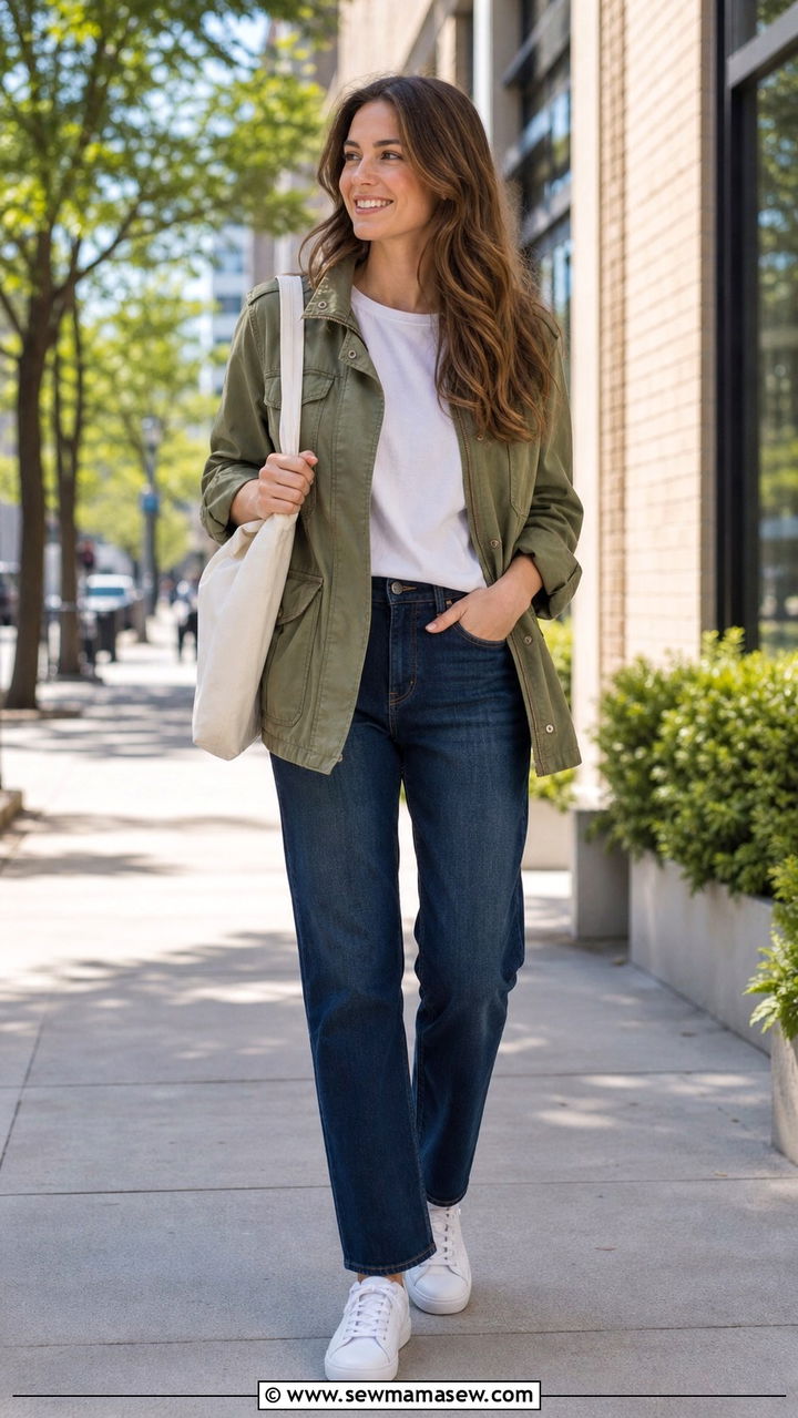 Utility jacket with straight jeans spring office outfit - 40 Spring office outfit ideas