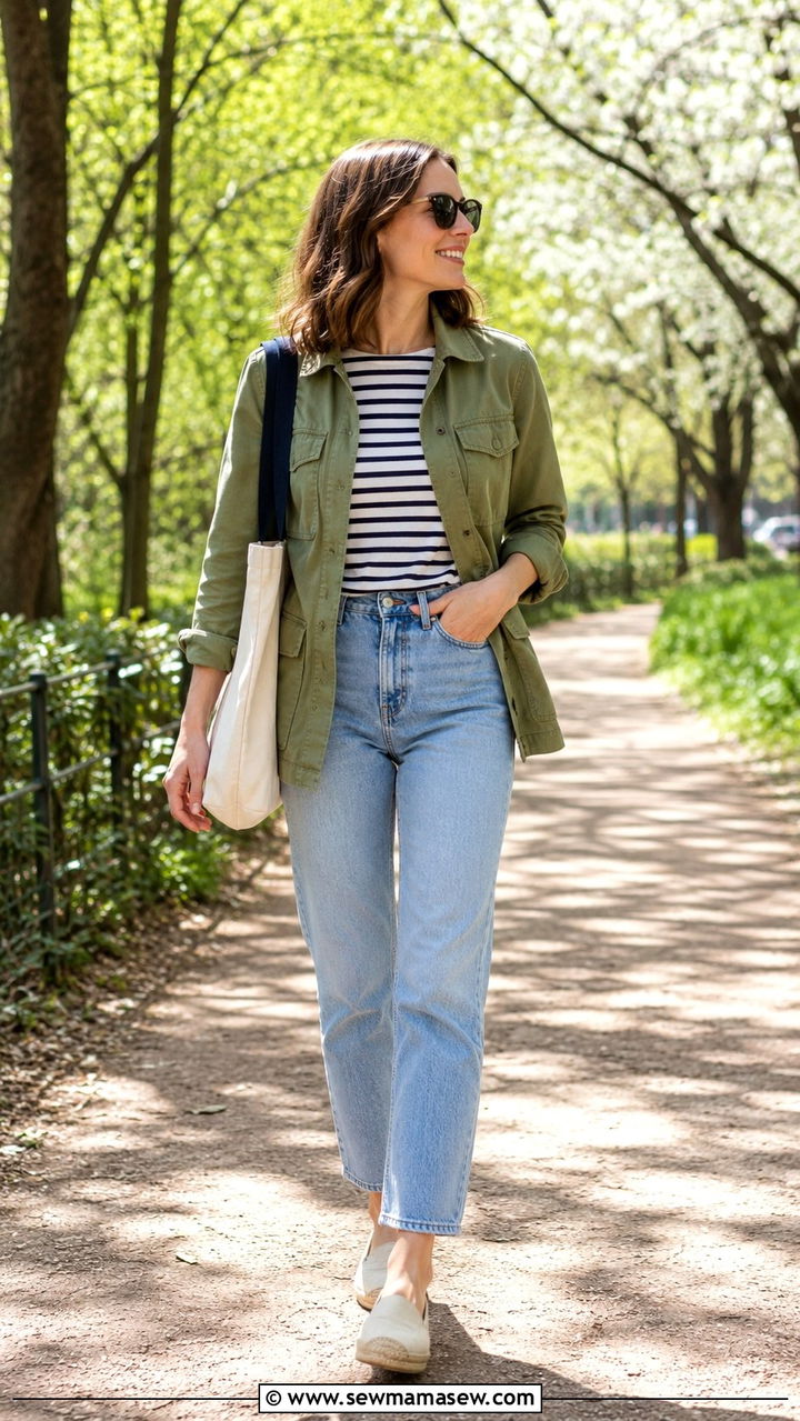 Utility jacket with striped top - 30 Spring outfits with utility jackets