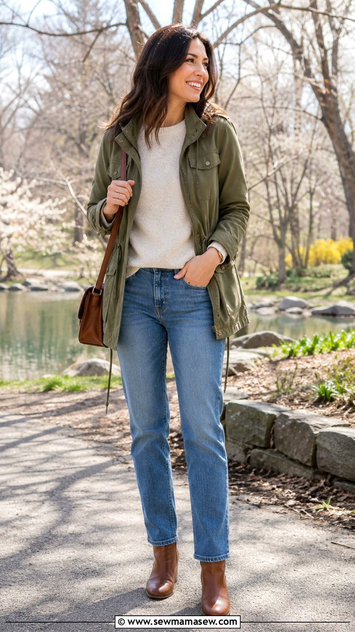 Utility jacket with sweater - 30 Spring outfits with utility jackets