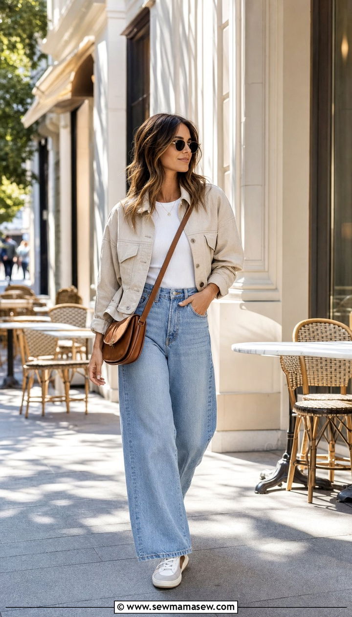 Utility jacket with wide leg jeans - 25 errands outfits 2026