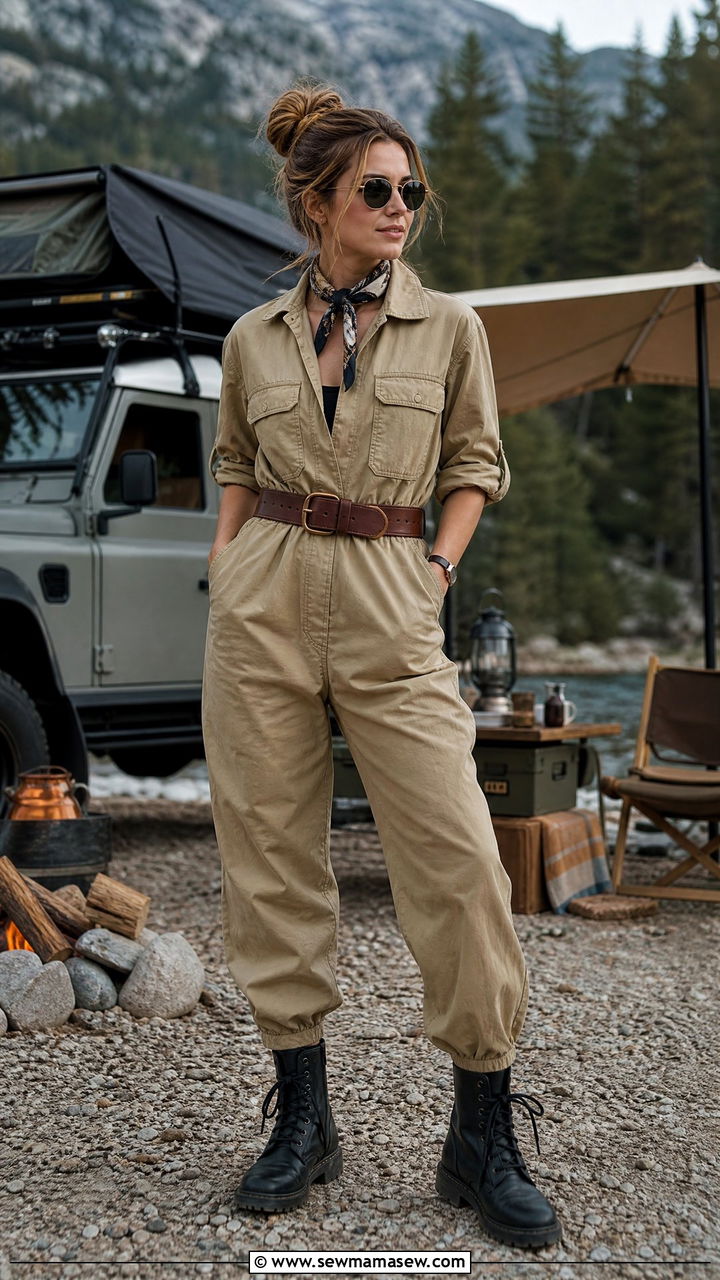 Utility jumpsuit camping outfit - 25 Camping trip outfit ideas