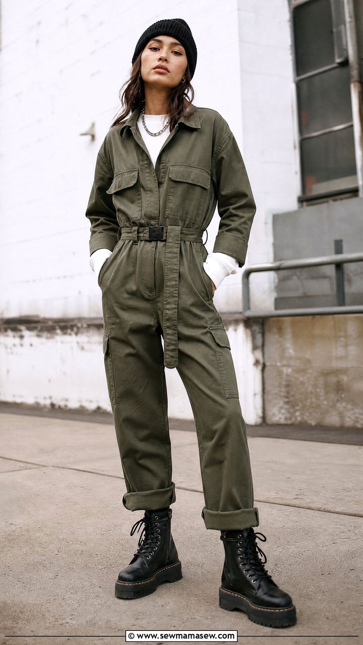 Utility jumpsuit outfit with combat boots - 25 how to style jumpsuit