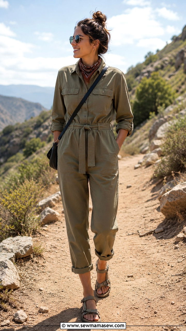 Utility jumpsuit with a belt and hiking sandals - 25 2026 outfits