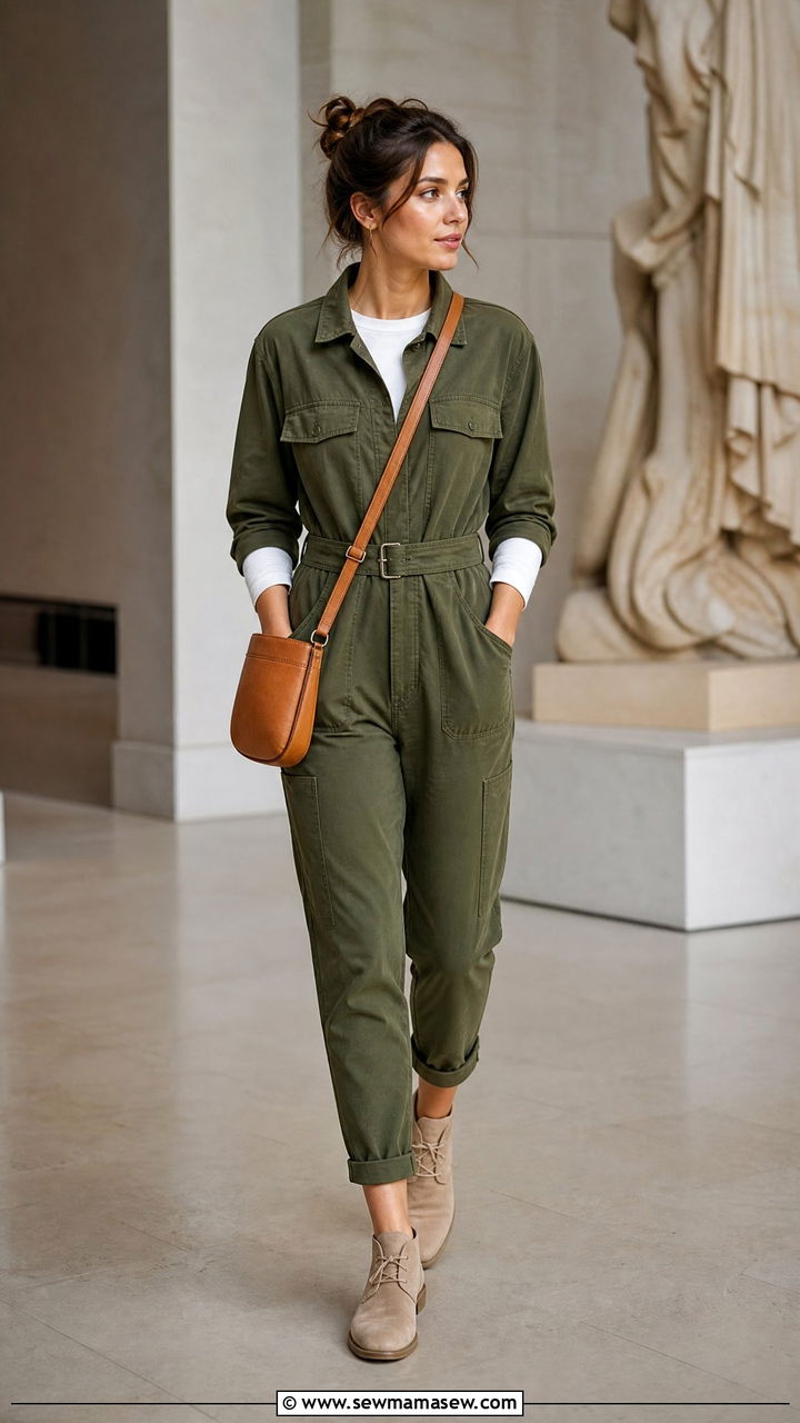 Utility jumpsuit with a crossbody bag - 20 Spring outfits with crossbody bags