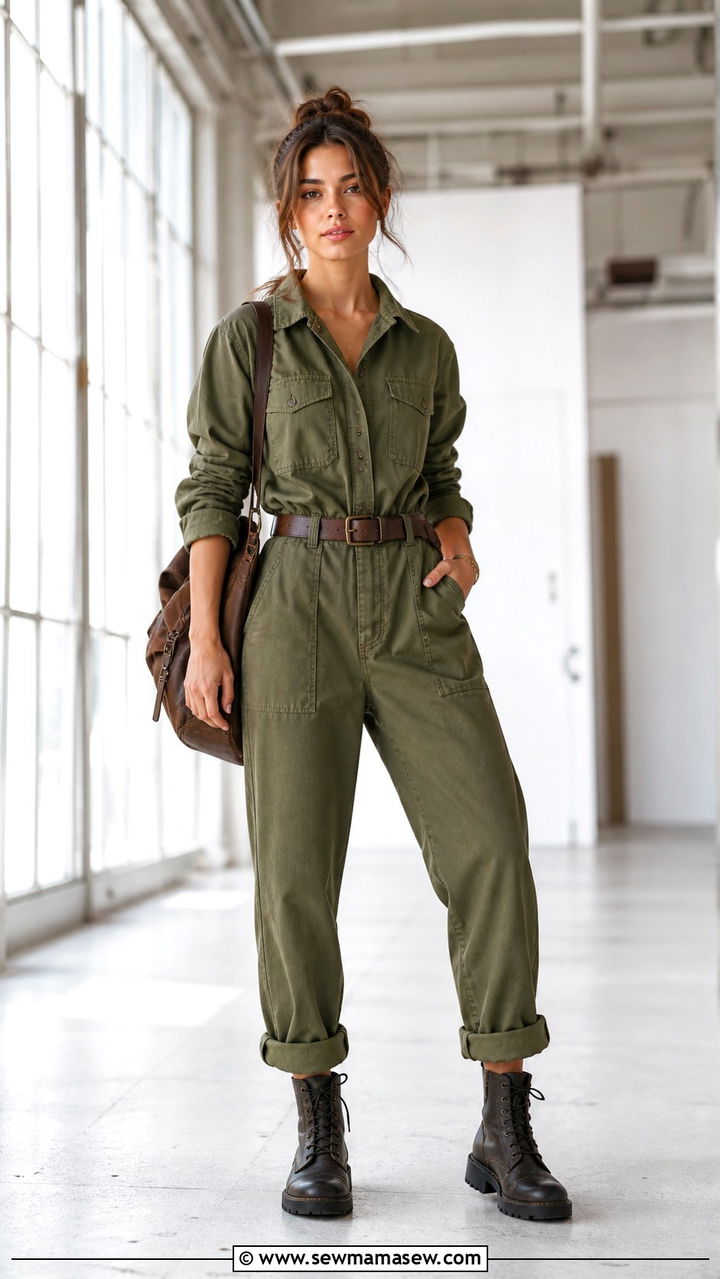 Utility jumpsuit with belt outfit - 40 trendy outfits ideas