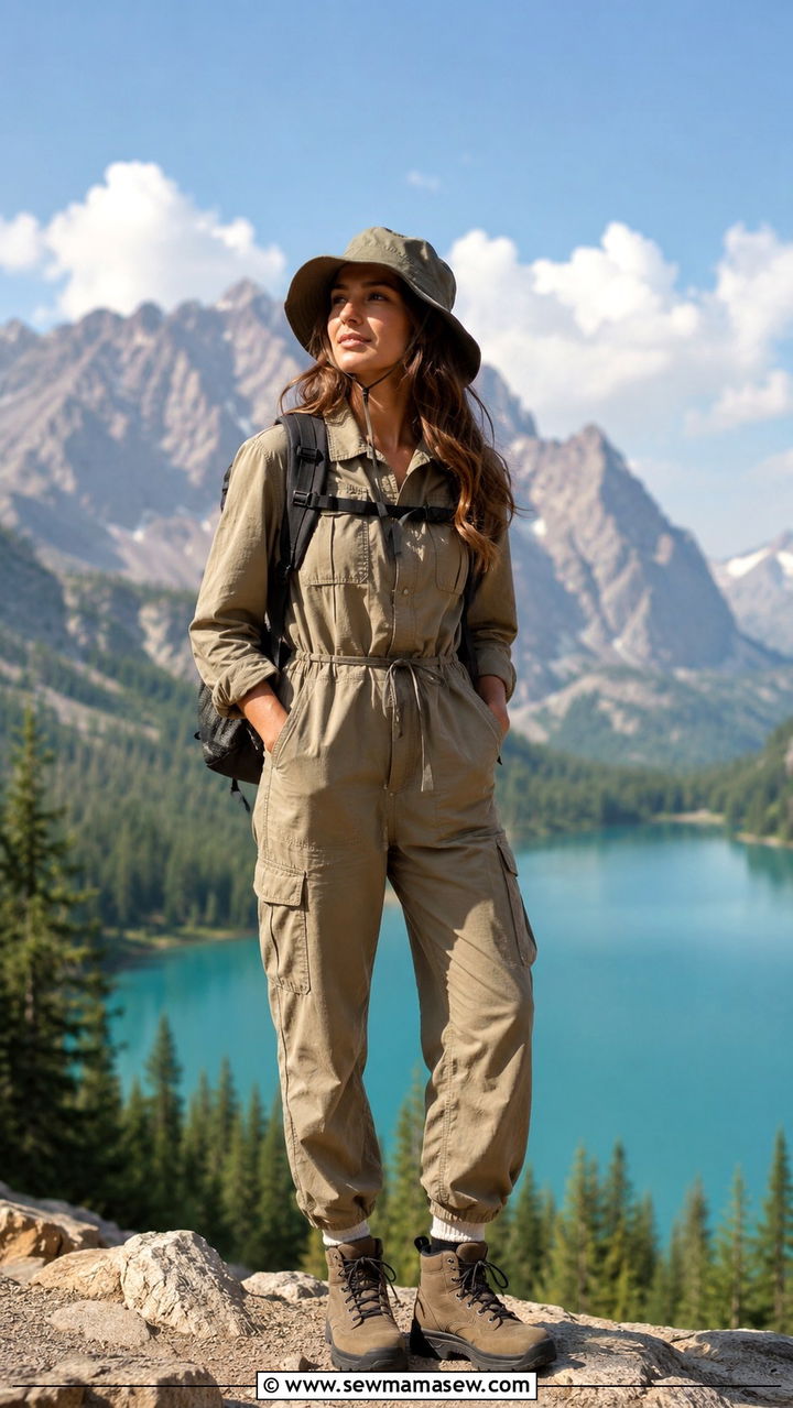 Utility jumpsuit with hiking boots travel outfit - 30 chic travel outfits for women