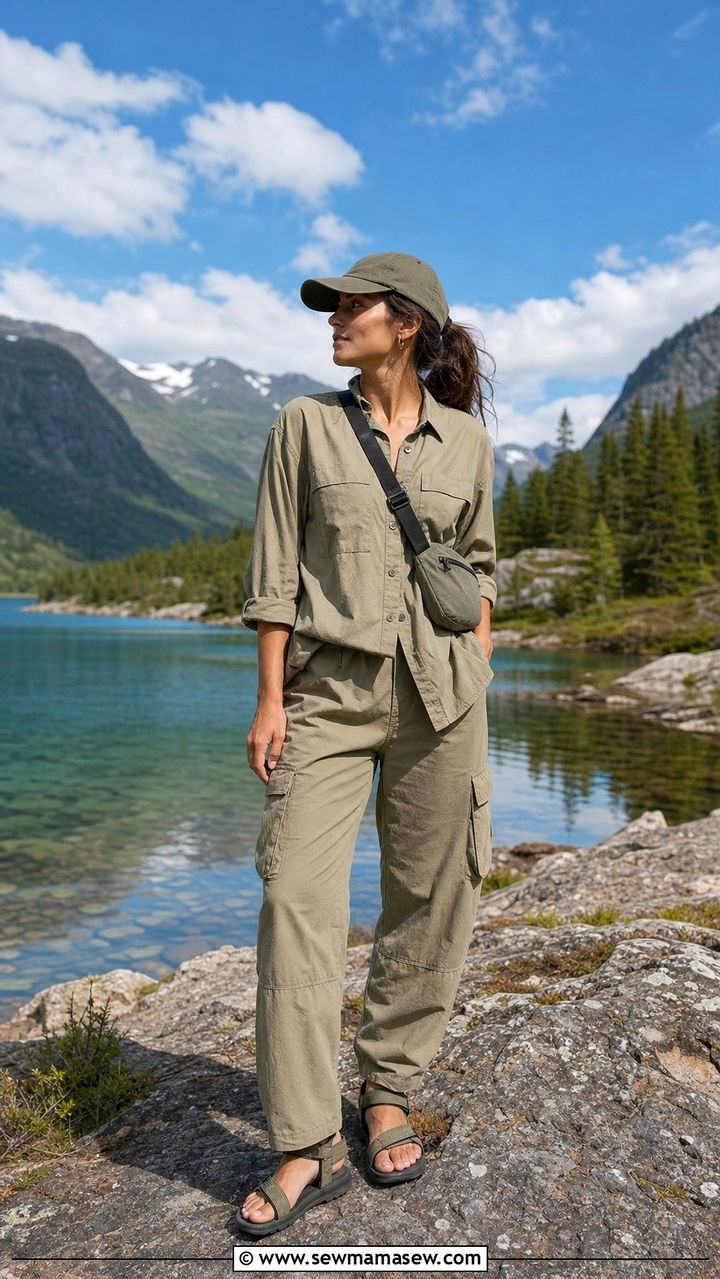 Utility shirt and matching cargo pant coord set - 25 Coord set outfit ideas for travel