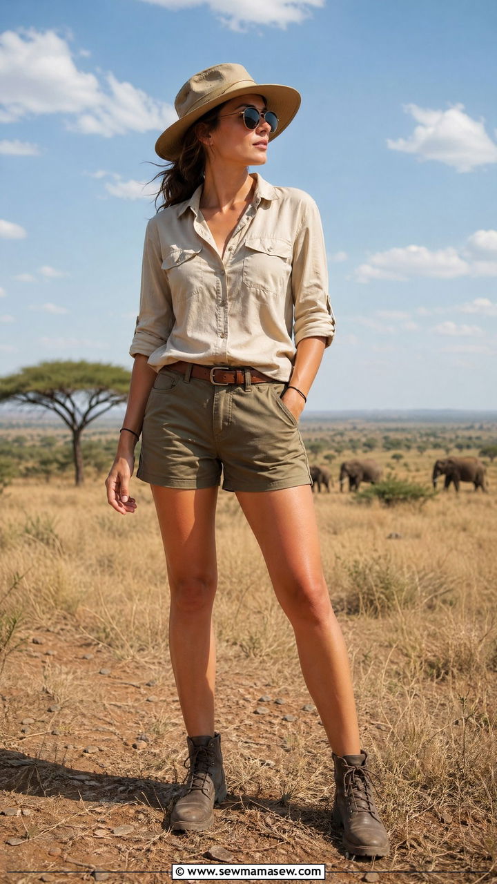 Utility shorts and button up shirt for safari - 35 Family vacation outfit ideas