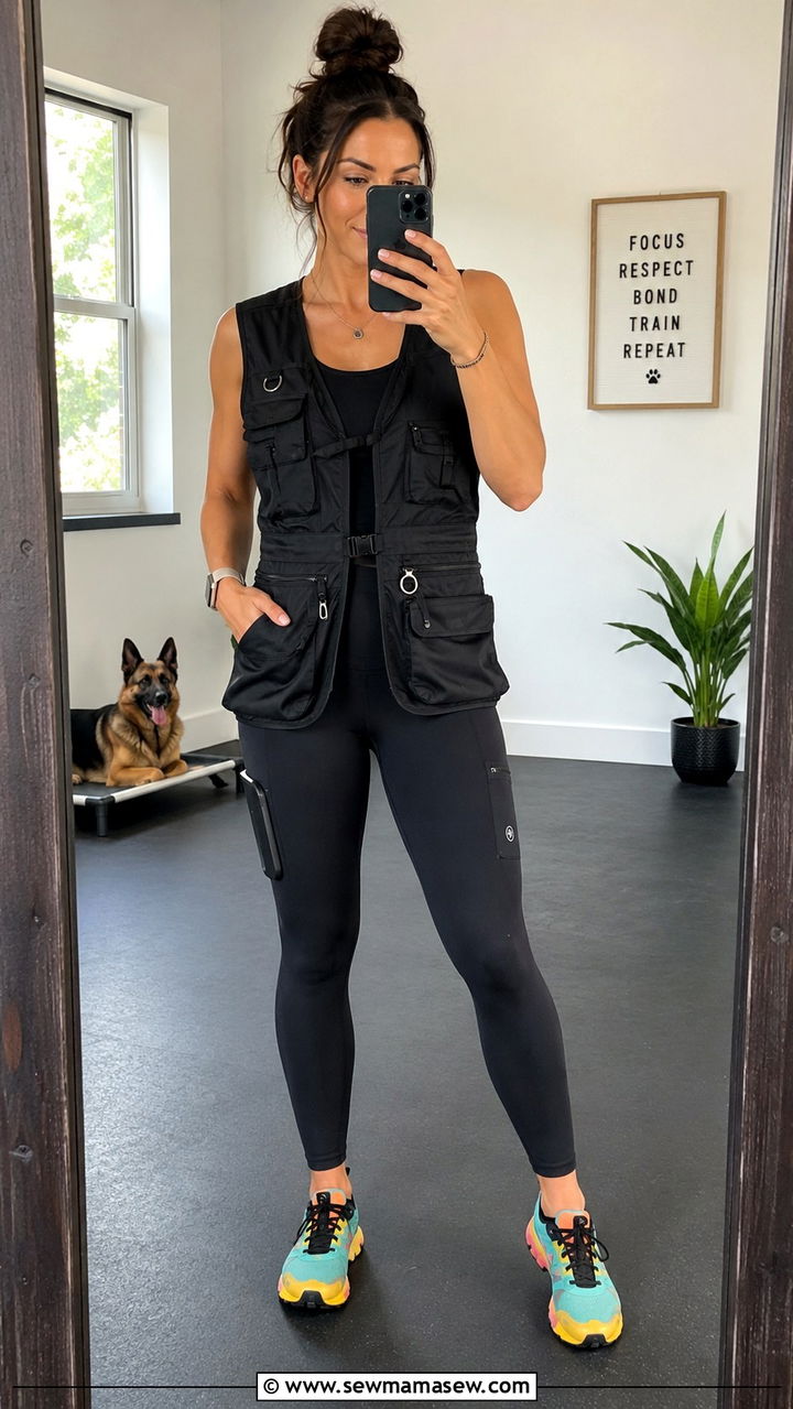 Utility vest and leggings hands free dog trainer outfit - 30 Dog trainer outfit ideas