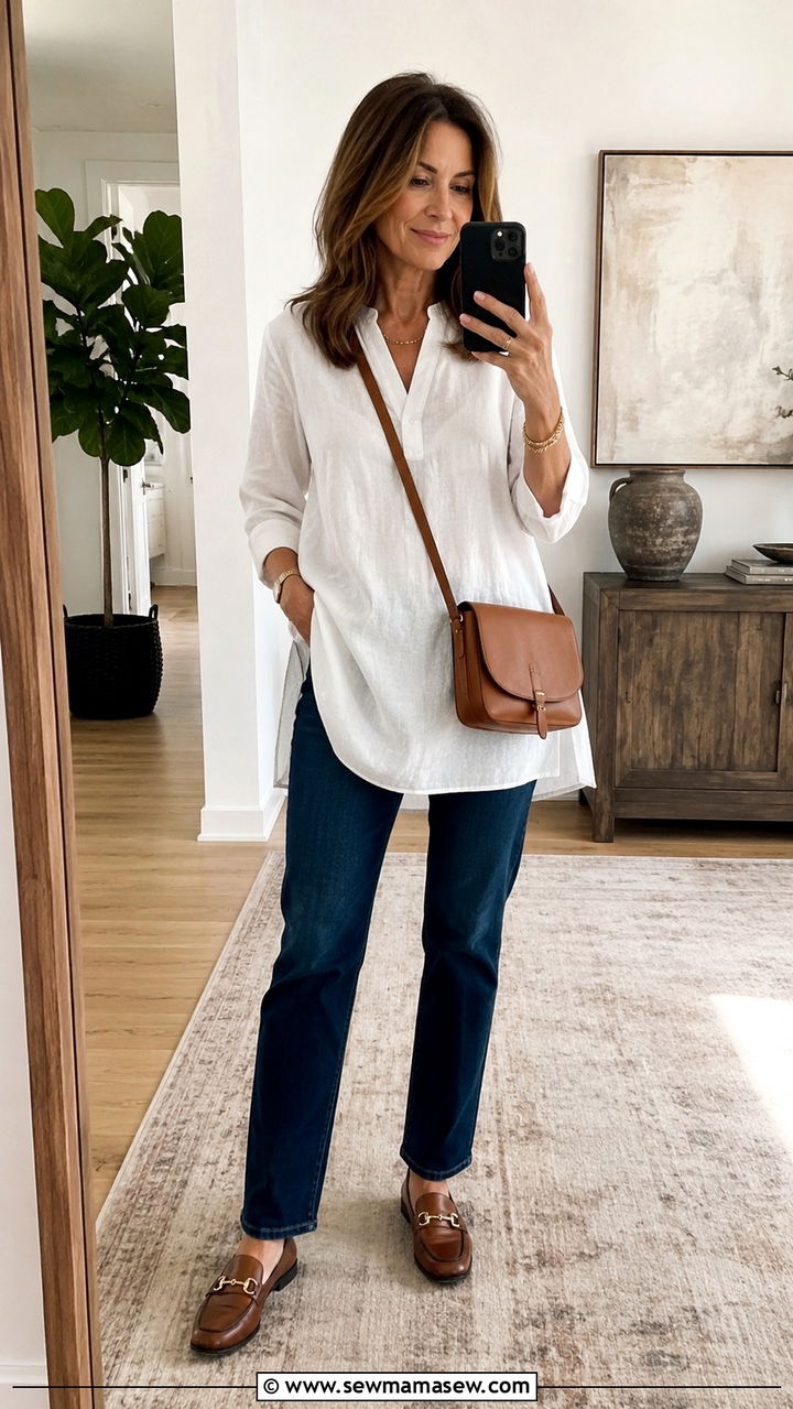 V Neck Blouse and Wide Leg Trousers - 25 Outfit ideas for apple shape over 40