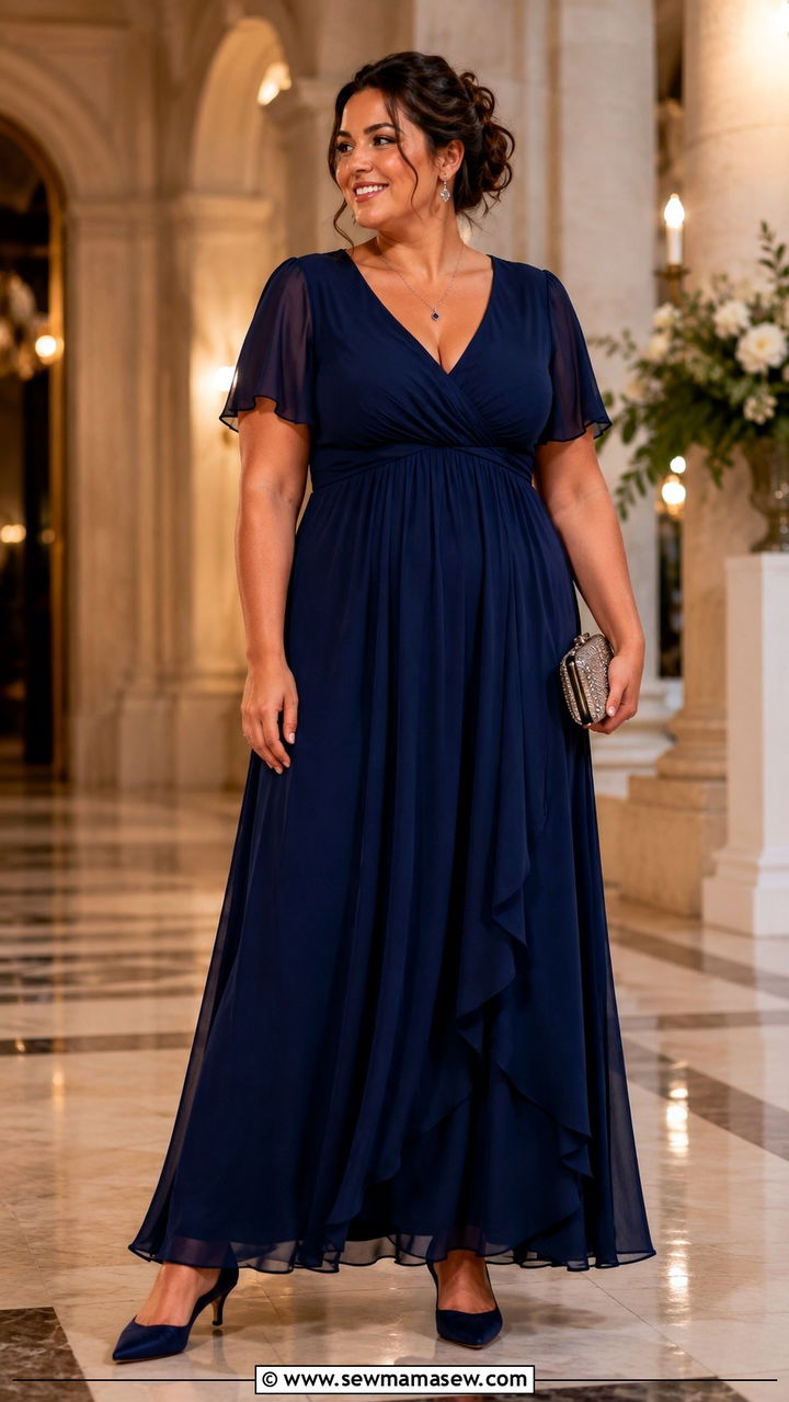 V Neck Empire Waist Gown - 25 wedding guest outfits for women with big bust