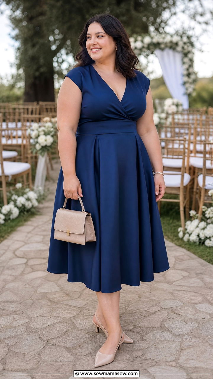 V Neck Fit and Flare Dress with Kitten Heels - 25 Outfit ideas for big bust summer