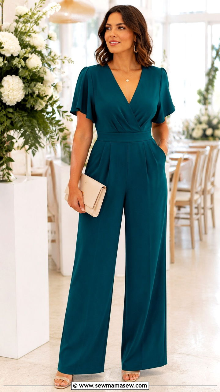 V Neck Jumpsuit With A Wide Leg Silhouette - 30 outfit ideas for apple shaped body