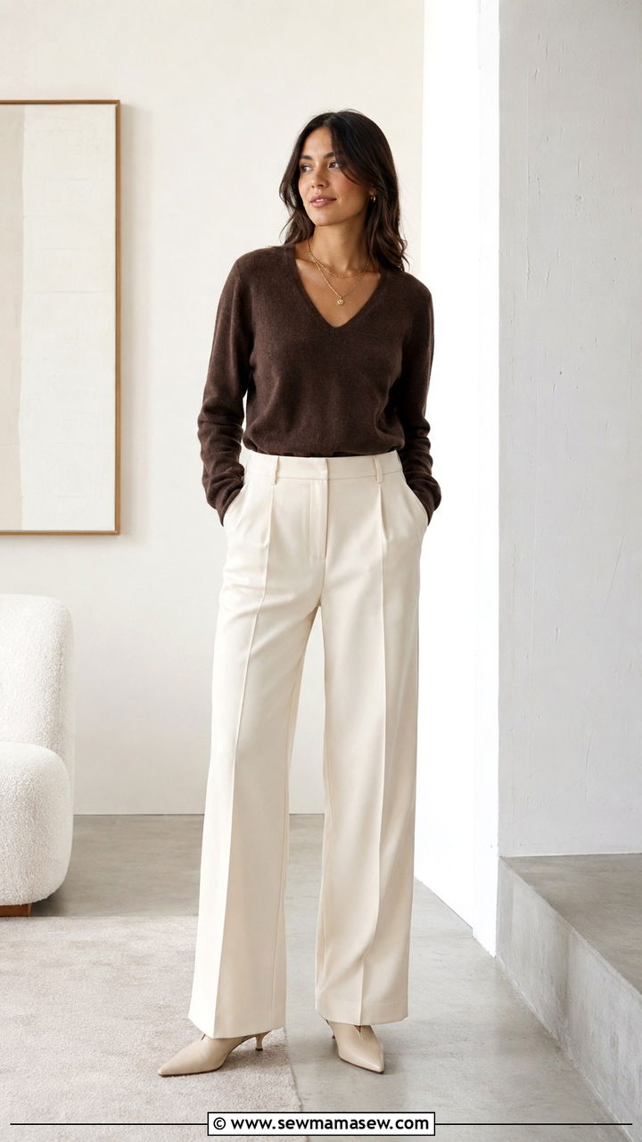 V Neck Knit and Wide Leg Trousers Outfit - 25 2026 fashion must haves
