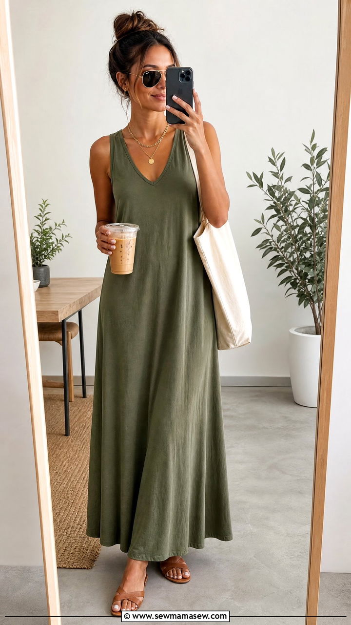 V Neck Sleeveless Maxi Dress Casual Outfit - 30 summer maxi dress outfit ideas