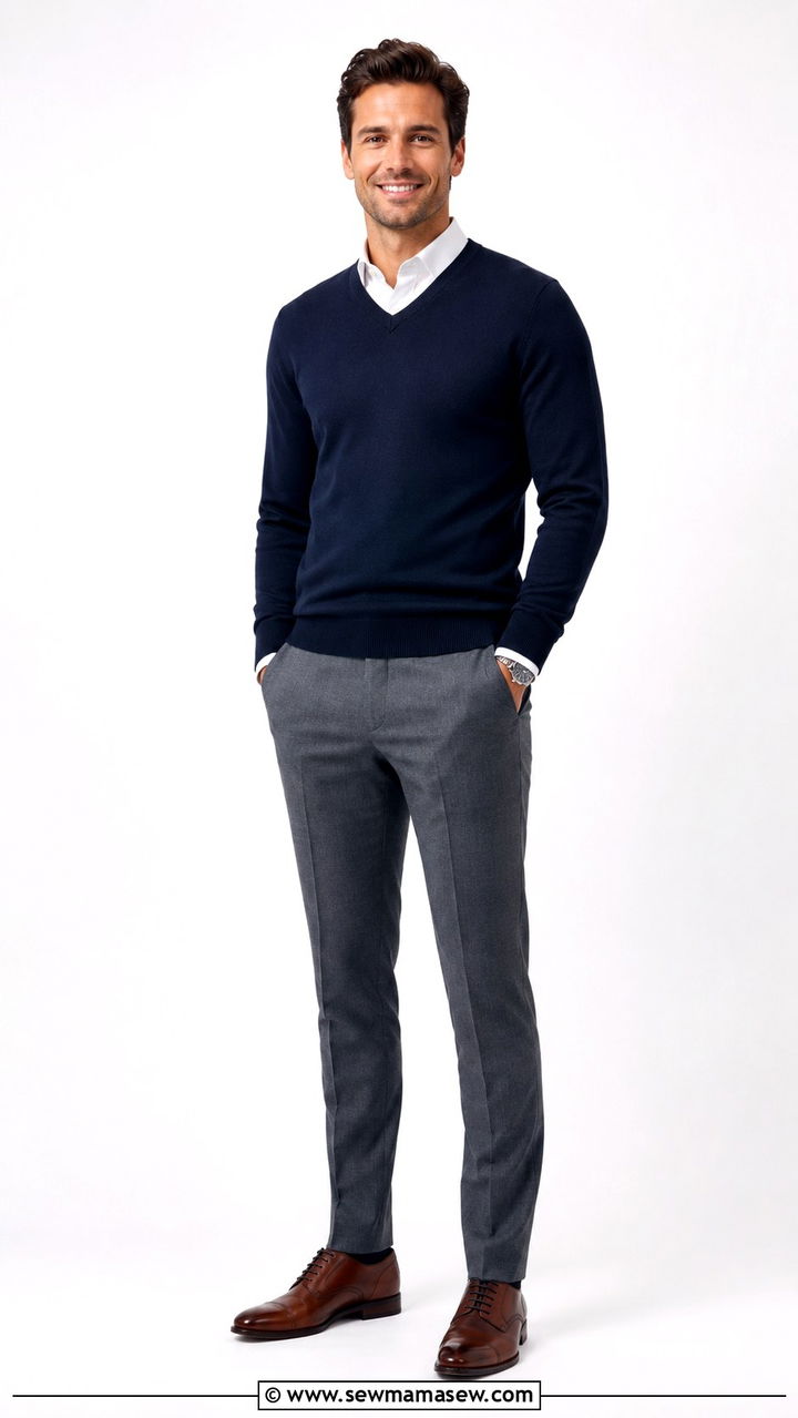 V Neck Sweater over Collared Shirt - 25 Professional headshot outfit ideas
