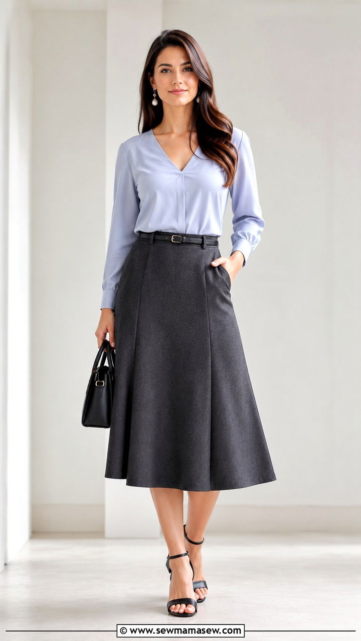 V Neck Top And Midi Skirt Pear Shape Work - 25 Outfit ideas for pear shape for work