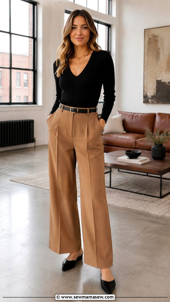 V Neck Top With Wide Leg Trousers Rectangle Body - 30 Outfit ideas for rectangle body