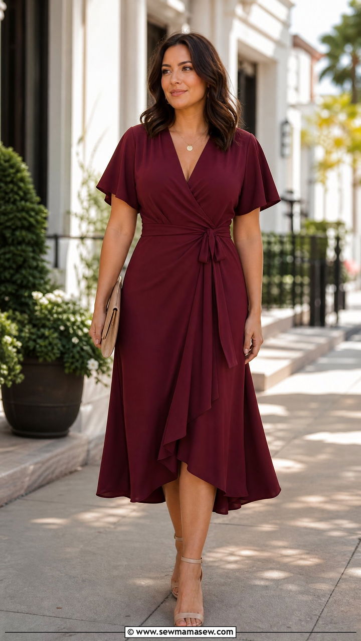 V Neck Wrap Dress With Strappy Sandals - 25 Outfits for wide shoulders