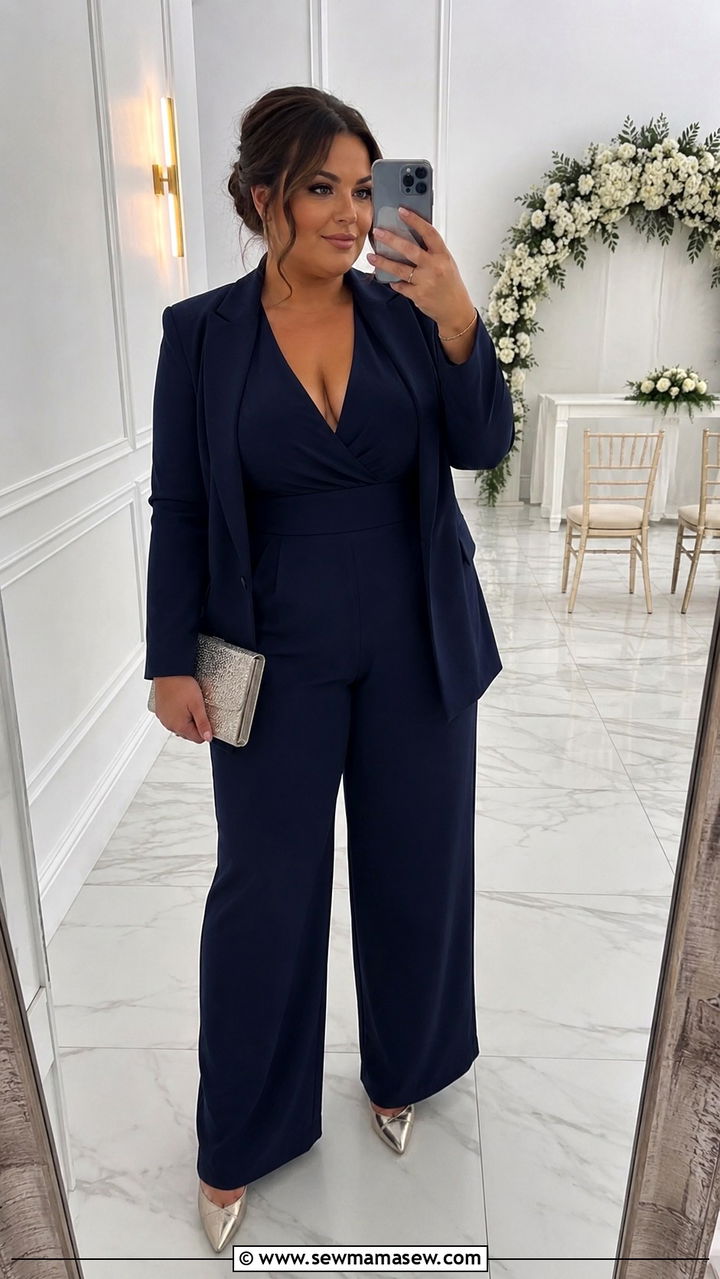 V neck jumpsuit outfit for big bust wedding guest - 20 Wedding guest outfit ideas big bust