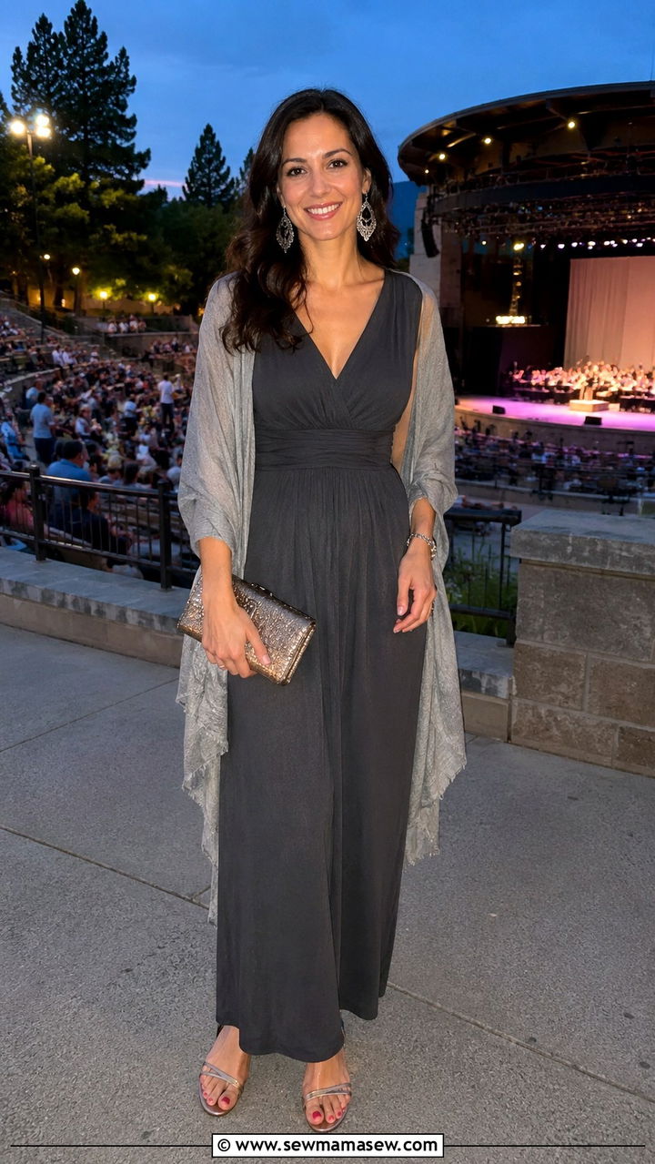 V neck maxi dress for evening concert - 30 modest summer concert outfit ideas