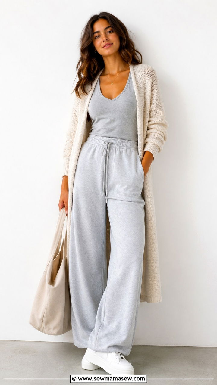V neck tank top with wide leg sweatpants - 25 Wide leg pants outfit ideas with a tank top