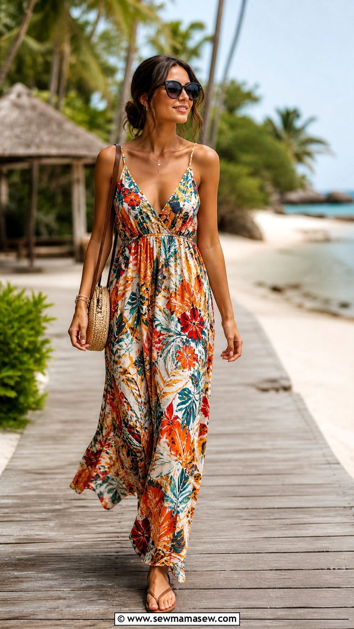 Vacation Maxi Dress With Flip Flops And Oversized Sunglasses - 40 maxi dress outfits