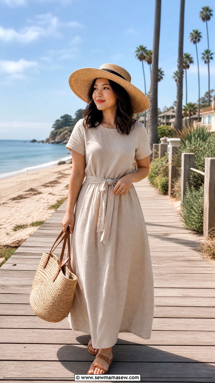 Vacation Maxi Dress With Straw Hat And Flat Sandals - 25 Maxi dress for petite outfit ideas