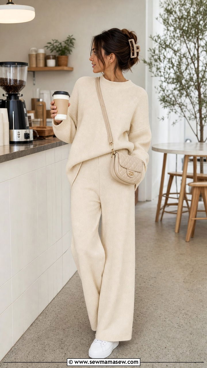 Vanilla Girl Cream Knit Set and White Sneakers Outfit - 25 cute outfits aesthetic