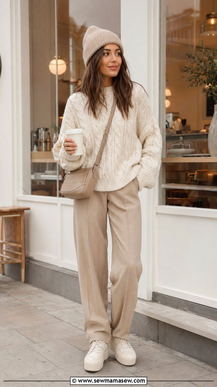 Vanilla Girl Cream Knit Sweater Outfit - 35 aesthetic outfits ideas