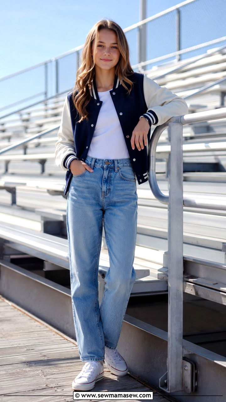 Varsity Jacket And Jeans Preppy Tween Outfit - 30 Tween outfit ideas preppy