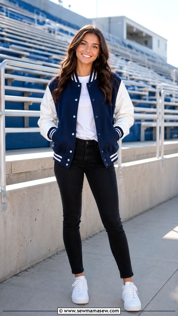 Varsity Jacket Senior Photo Outfit - 30 Senior photo outfit ideas 2026