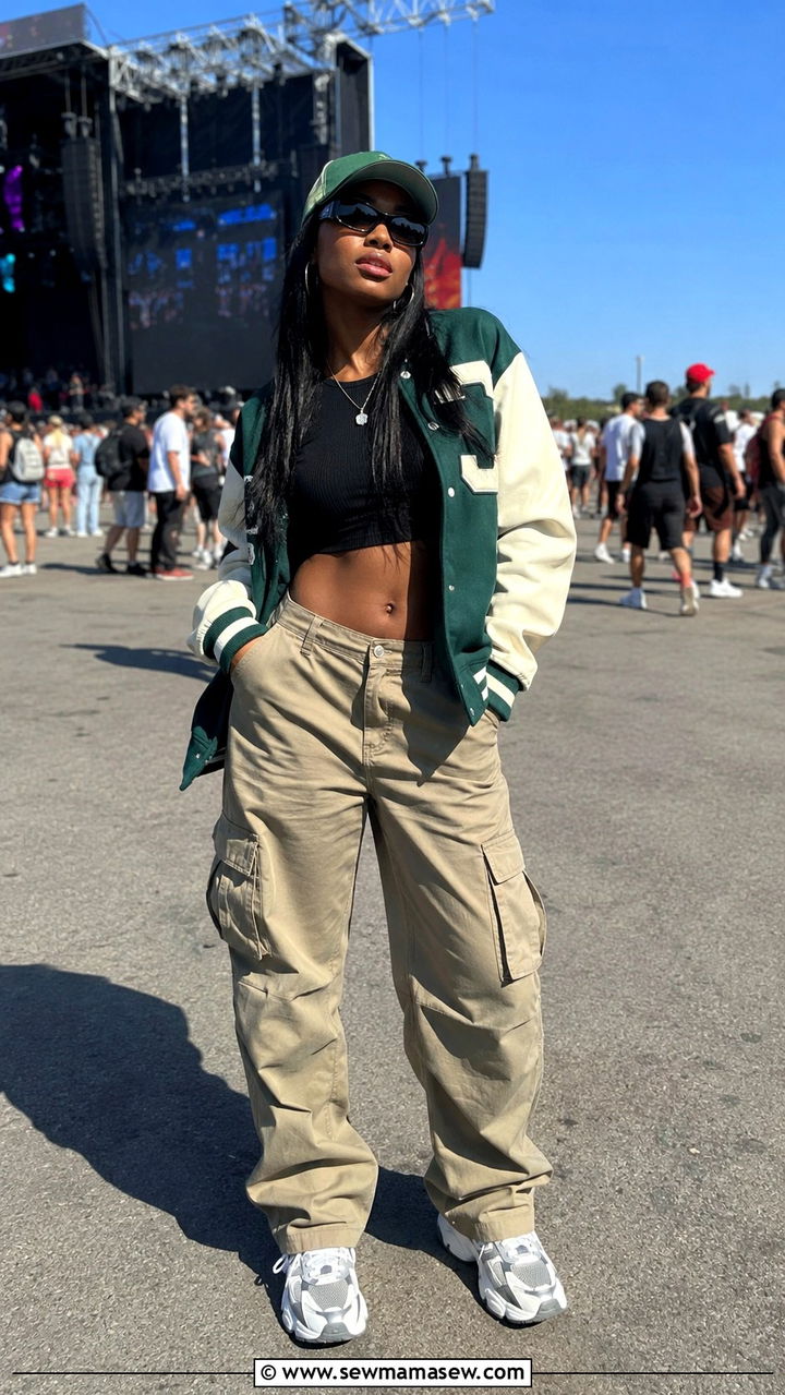 Varsity Jacket With Baggy Cargo Pants Outfit - 25 Rolling Loud outfit ideas