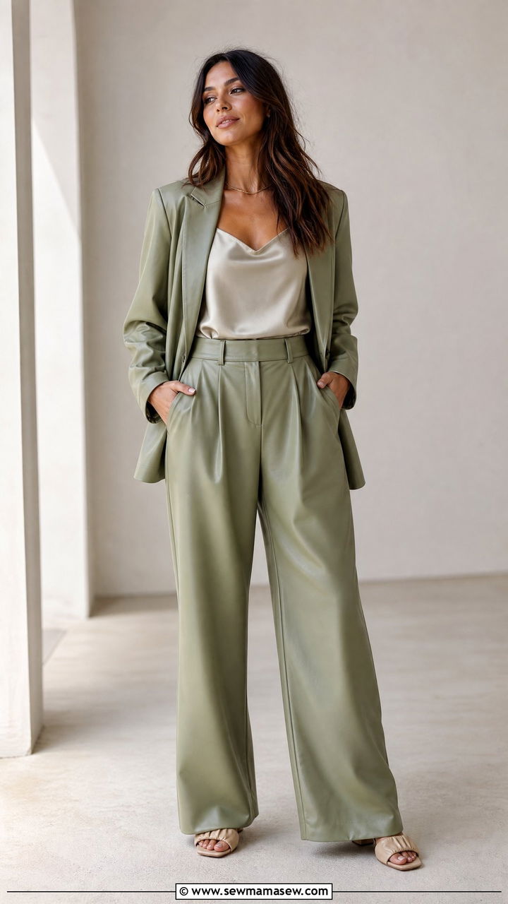 Vegan Leather Two Piece Set Outfit - 25 Leather matching set outfit ideas