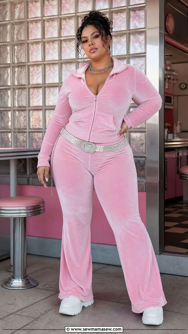 Velour Tracksuit With Chunky Sneakers Outfit - 30 Cute outfits for curvy women