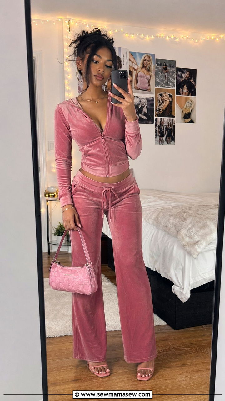 Velour Tracksuit With Kitten Heel Mules - 30 Y2K party outfits