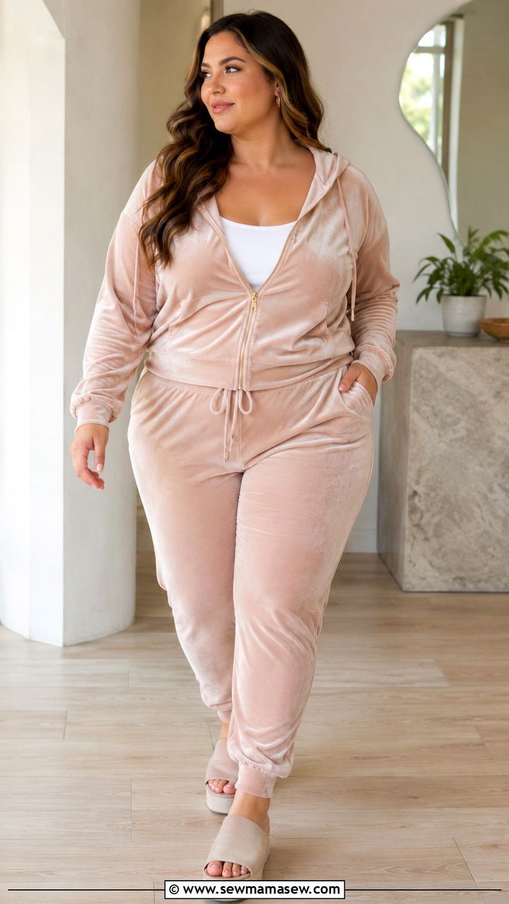 Velour Zip Up Tracksuit Pajama Outfit - 25 Pajama outfit ideas plus size