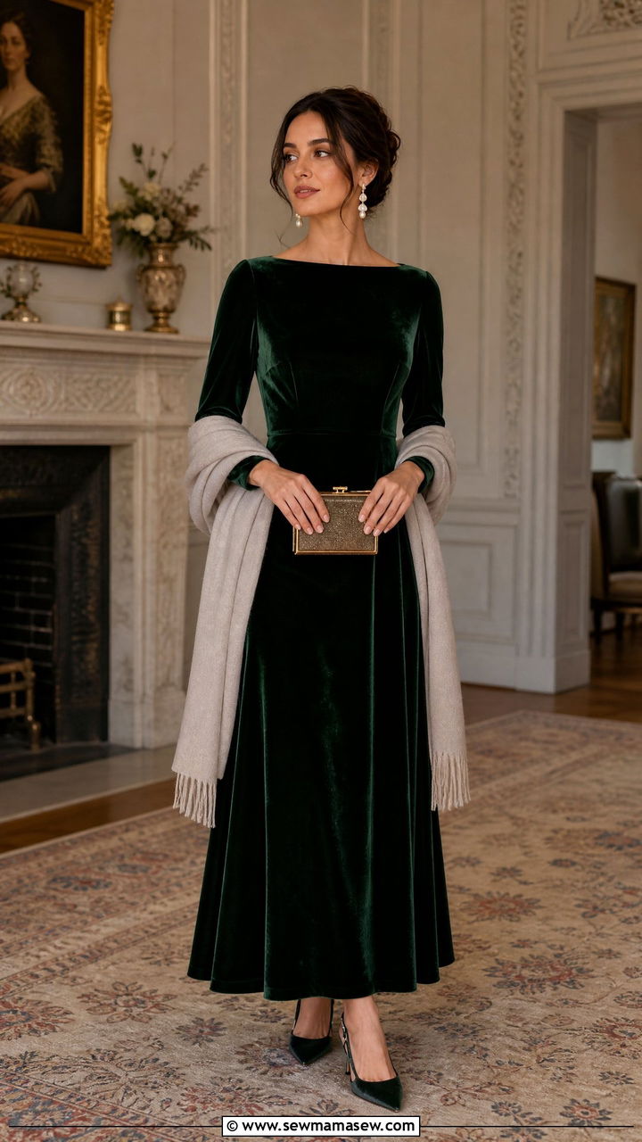 Velvet A Line Gown In Forest Green - 30 Old money outfit ideas for wedding guest