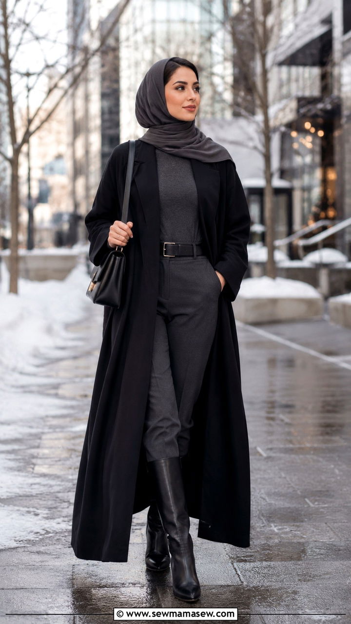 Velvet Abaya With Ankle Boots - 30 Modest outfit ideas with abaya
