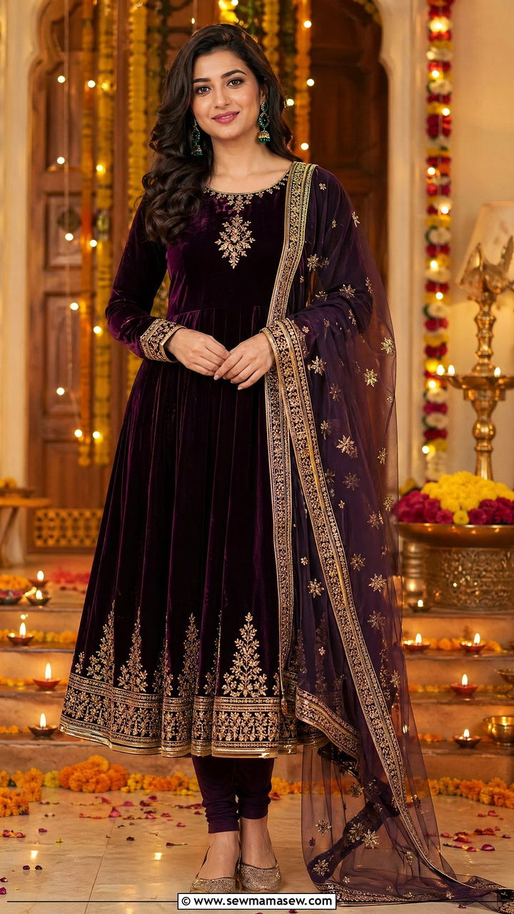 Velvet Anarkali Suit - 35 Diwali outfit ideas