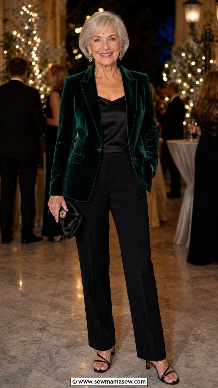 Velvet Blazer With Black Trousers - 25 Sophisticated outfit ideas for women over 60